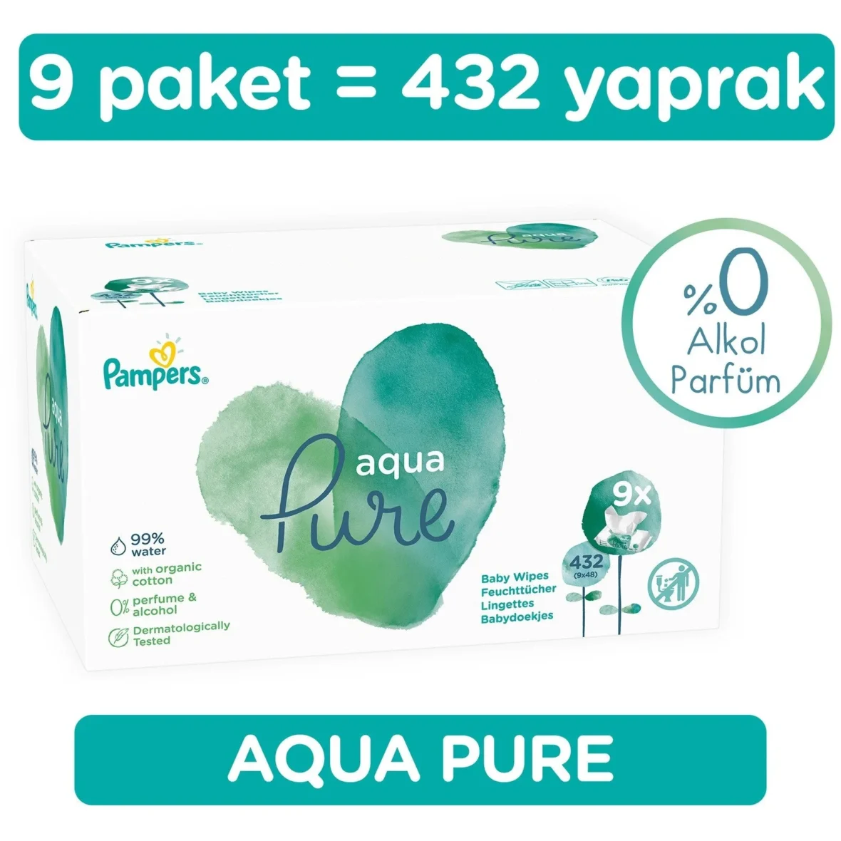 Pampers Aqua Pure Bebek Islak Mendil 9×48 Adet